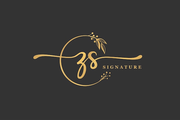 Luxuriöses signatur-initial-zs-logo-design isoliertes blatt und blume