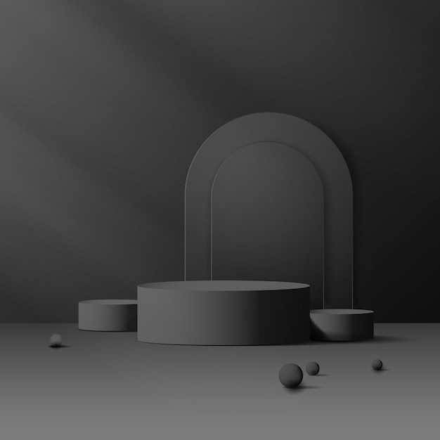 Luxury Dark Podium-Stand mit Bogen in schwarzen Farben Minimalszene mit Plattformbogenvektor