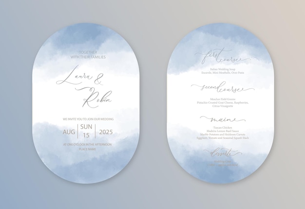 Luxus-Doppelbogen-Hochzeitseinladungskarten Marineblaues Aquarell-Stilkollektionsdesign