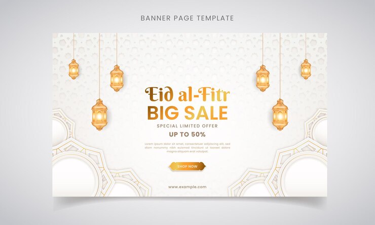 Luxus Eid al Fitr Sale Banner Vorlage mit Ornament und Laterne Premium Vector