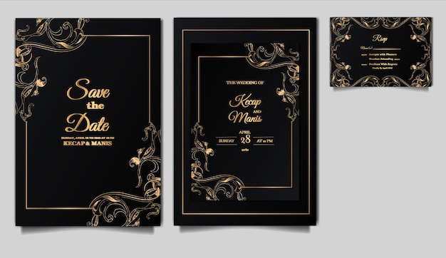 Vektor luxus elegante hochzeitseinladung set mockup