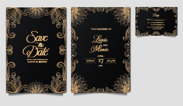 Vektor luxus elegante hochzeitseinladungskarte set mockup