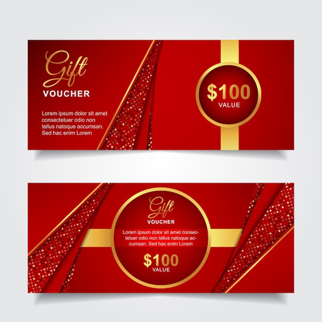 Luxus-geschenkgutschein mit roter und goldener elementdekoration