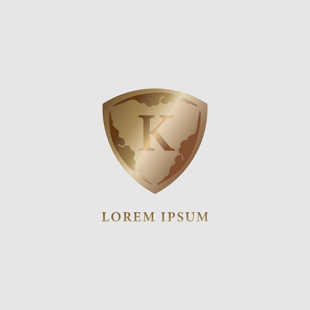 Luxus gold dekorative schild zeichen illustration buchstabe k alphabet logo designvorlage sicherheitsschutz-logo-konzept isoliert auf hellgrauem hintergrund anfängliches abjad-firmenlogo