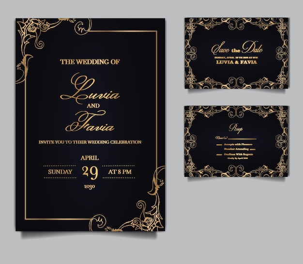 Vektor luxus-hochzeitseinladungskartendesign-set-mockup