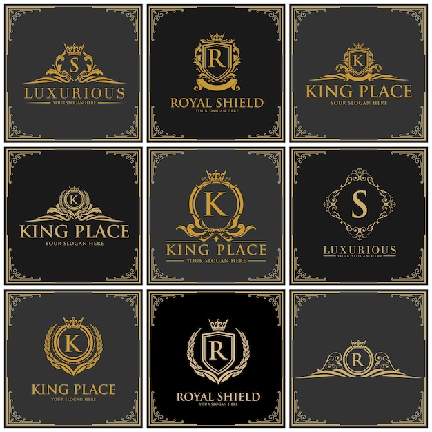 Luxus-logo-set, boutique-hotel, könig und königlichen icon-set.