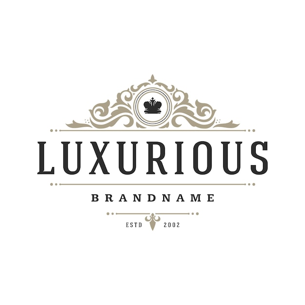 Luxus-logo-vorlage vektorobjekt für logotyp oder abzeichen-design trendige vintage-illustration im königlichen stil, gut für modeboutiquen, alkohol oder hotelmarken