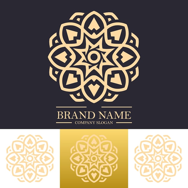 Luxus-mandala-logo-design-vorlage mit goldener farbe und stern- oder blumenlinien-kunstkonzept