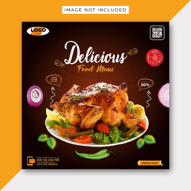Luxus-Menu mit köstlichem Hühnchen auf Instagram und Facebook-Story-Vorlagen