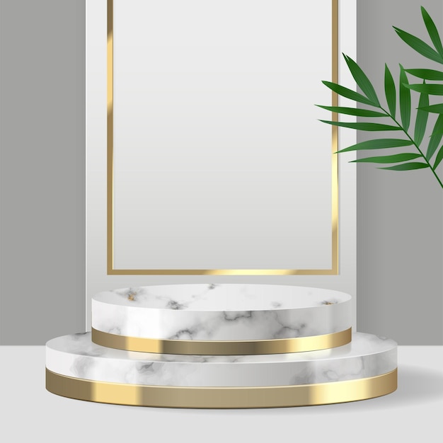 Vektor luxus-minimalist white marble und gold podium in weißem studio-hintergrund mockup szene bühne für werbung produkt-anzeigen verkauf banner und präsentation 3d isolierte illustration vektor