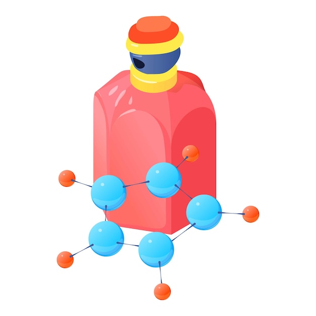 Luxus-parfüm-ikon isometrischer vektor flasche mit neuem parfüm und molekülsymbol parfum de toilette aroma-parfümerie