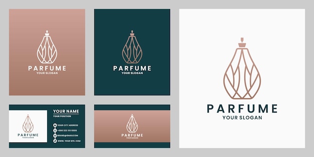Luxus-parfüm-logo-design. flaschenparfümsymbol mit goldener farbe