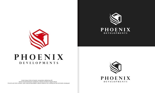 Luxus-phoenix-gebäude-logo-vektor kreative phoenix-vogel-logo-vektor-design-illustration immobilien-logo-design