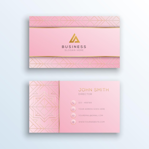 Luxus-Rosa-Visitenkarte-Schablone mit Goldgeometrischem Muster
