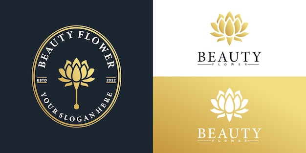 Luxus-schönheitsblumen-logo-design mit kreativem emblem-stil premium vektor