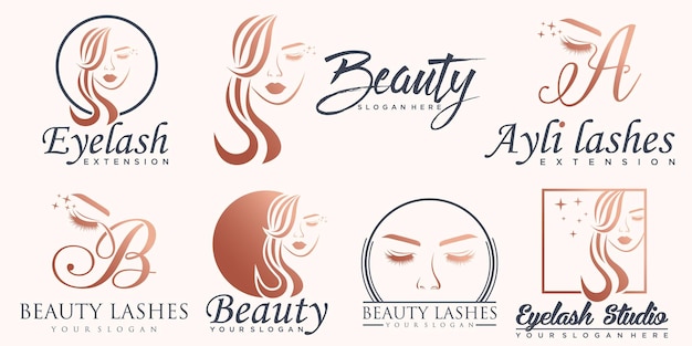 Luxus-schönheitssalon und wimpern-icon-set-logo-design