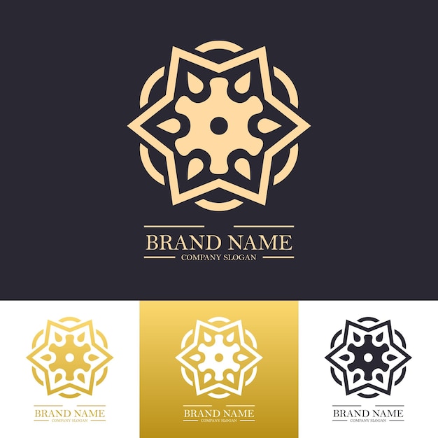 Luxus-vektor-logo-design im kunststil mit goldener farbe und mandala-blumen-konzept