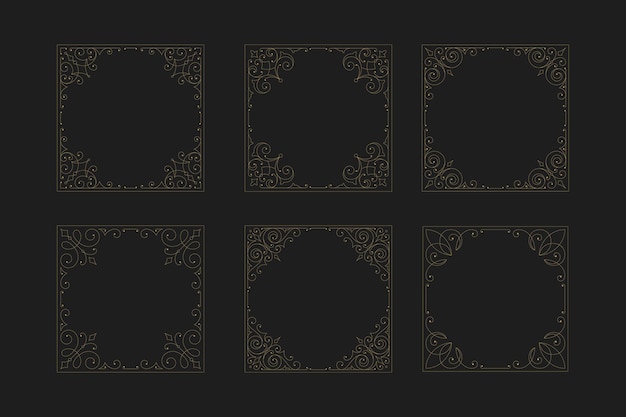 Luxus Vintage Wirbel blüht Ornament quadratischer Rahmen mit Eck-Set Vektor-Illustration