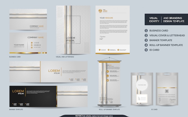 Luxus weißgold briefpapier set und visuelle markenidentität