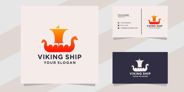 Luxus-wikingerschiff-logo und visitenkartenvorlage