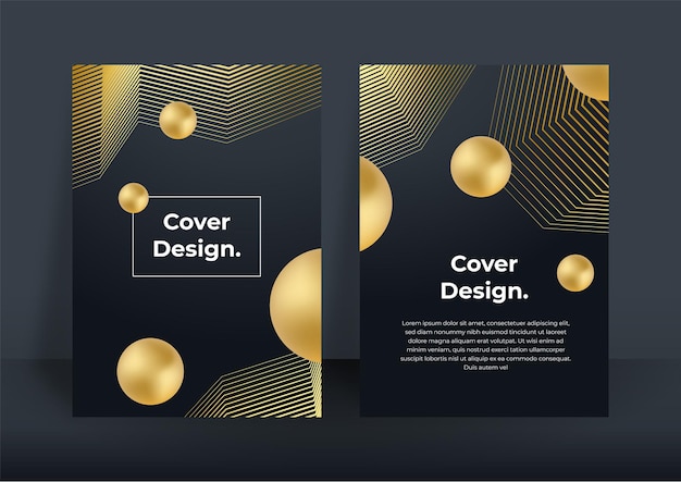 Vektor luxusgeschäftsabdeckungshintergrund, abstrakte dekoration, goldenes muster, halbtonverläufe, illustration des vektors 3d. schwarzgold-cover-vorlage, geometrische formen, modernes minimalistisches banner