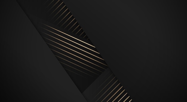 Luxusstreifen goldene Linien diagonal überlappen auf schwarzem Hintergrund mit Kopierplatz für Text