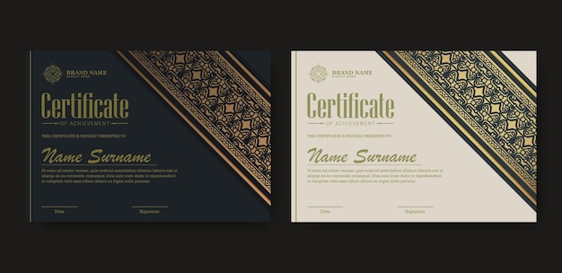 Luxuszertifikat in Schwarz und Gold mit goldener Rahmenfarbe