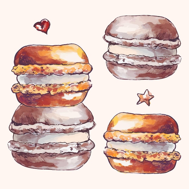 Vektor macarons desserts vektor-aquarell-illustrationen