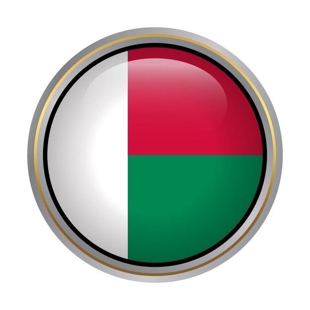 Madagaskar Flagge Kreisform Schaltfläche Glasstruktur auf weiß