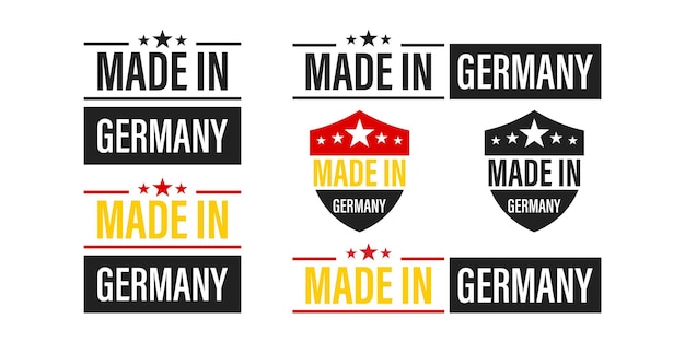 Vektor made in germany satz von logos und etiketten made in garmany im flachen stil vektorgrafiken isoliert auf weißem hintergrund 10 eps