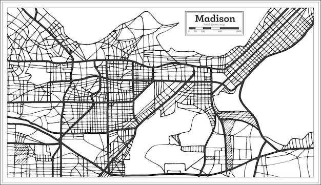 Madison USA Stadtplan im Retro-Stil. Übersichtskarte. Vektor-Illustration.