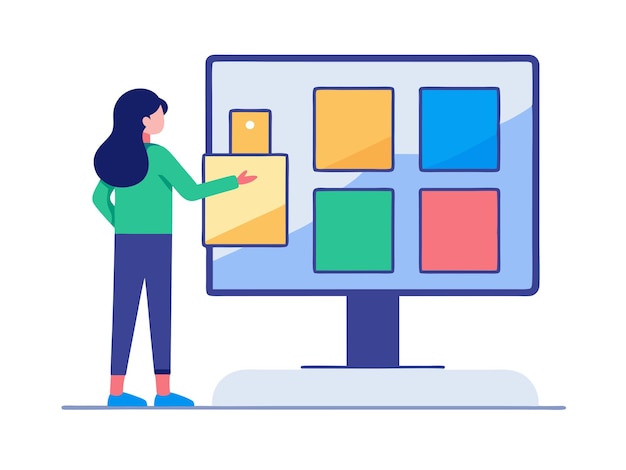 Mädchen ausgewählte Schachtel auf dem Computermonitor Moderne Technologien und Dienstleistungen UI-Elemente Illustration