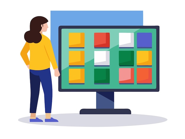 Mädchen ausgewählte Schachtel auf dem Computermonitor Moderne Technologien und Dienstleistungen UI-Elemente Illustration