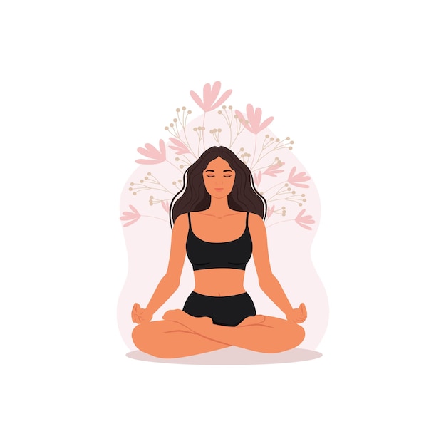 Mädchen beim Yoga Yoga-Pose von Frauen Meditationsübungen in der Lotusposition Vektorillustration