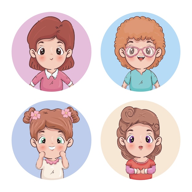 Mädchen Cartoons Gruppenillustration