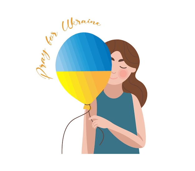 Mädchen, das einen ballon in den farben der flagge des ukrainischen vektors hält