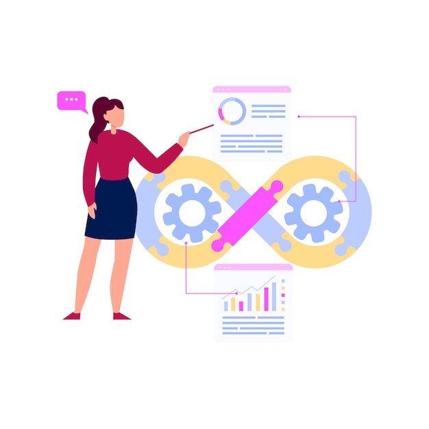 Mädchen erklärt DevOps-Konfiguration durch eine Unendlichkeitsschleife