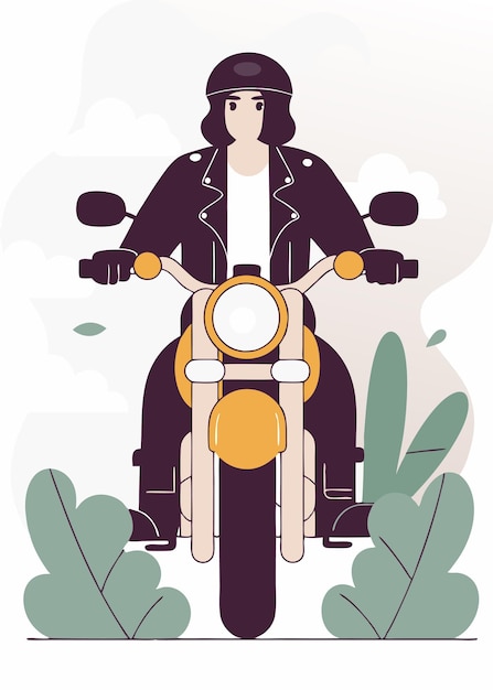 Mädchen fährt ein Motorrad Aquarell Farbe Konzept Illustration Vektorkunst auf weißem Hintergrund