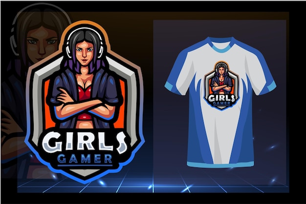 Mädchen-gamer-maskottchen esport-logo-design