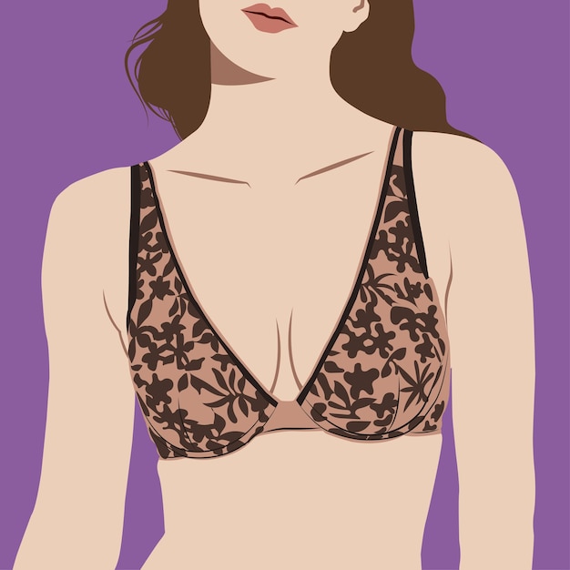 Mädchen in dessous mit wallendem haar posiert auf lila hintergrundmodeillustration