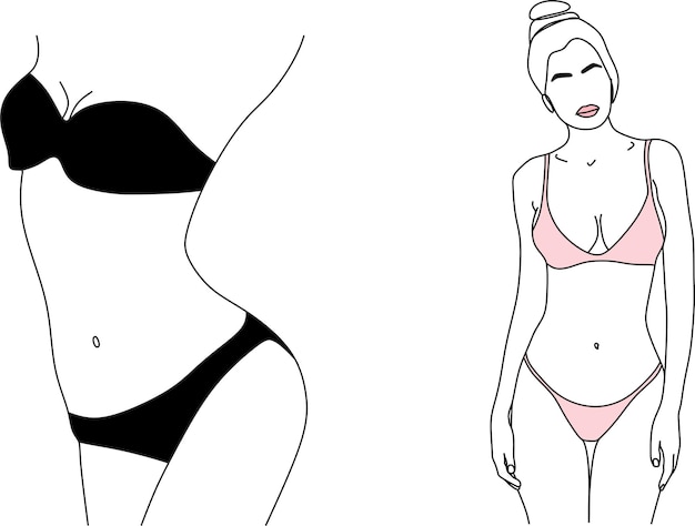 Mädchen in einem Badeanzug.Vektorillustration. Mädchen am Strand