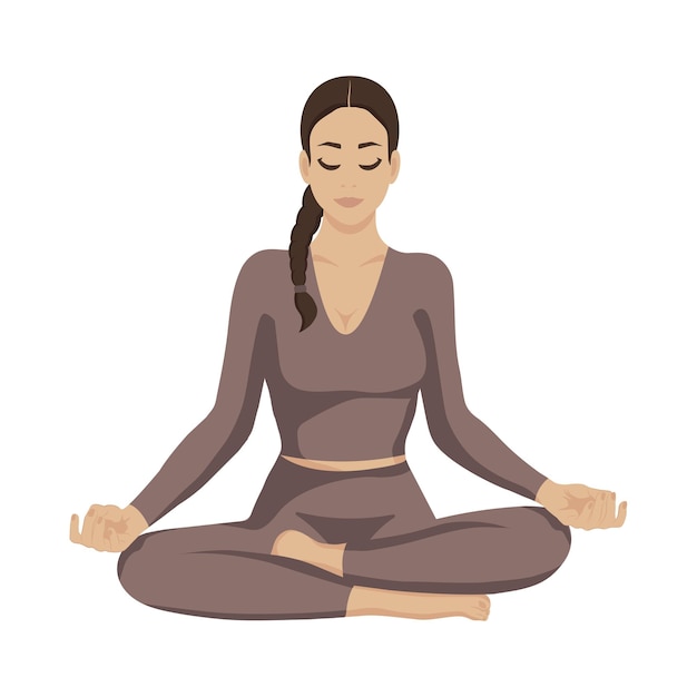 Mädchen in Yoga-Lotus-Pose. Yoga praktizieren. Vektor-Illustration. Junge und glückliche Frau meditiert.