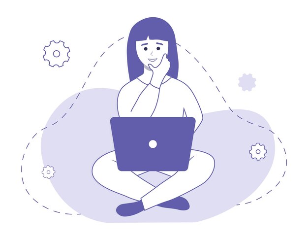 Mädchen mit einem Laptop Das Mädchen arbeitet an einem Laptop Fernarbeit oder -studium