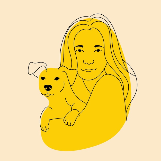 Mädchen mit Hundewelpe Avatar-Abzeichen-Plakat-Logo-Vorlagen drucken Vektorillustration