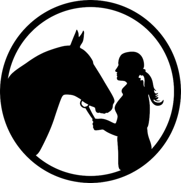Mädchen mit pferd und blumenrahmen schwarz design art handmade silhouette nr 3