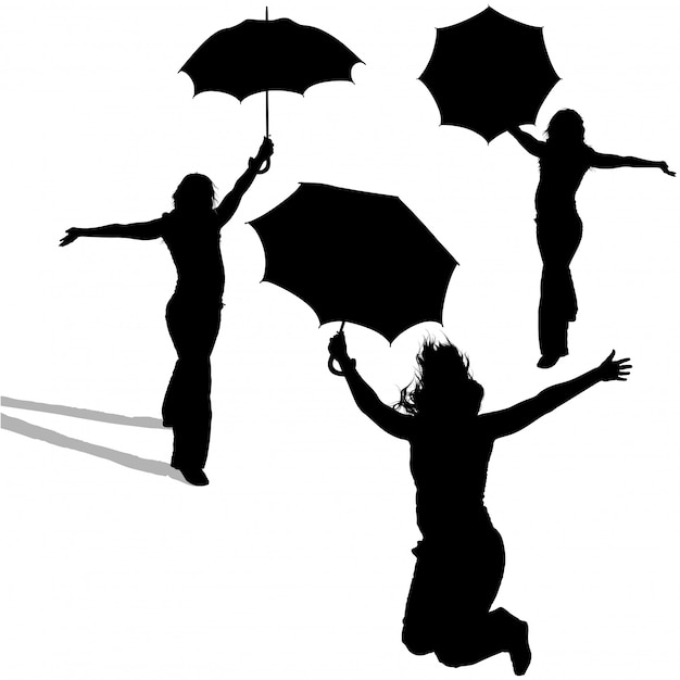 Vektor mädchen mit regenschirm silhouetten