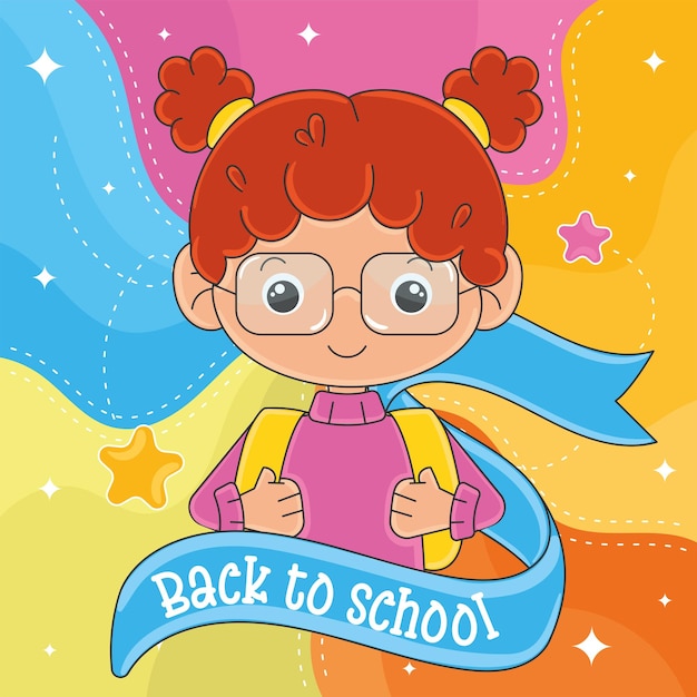 Mädchen mit Rucksack und blauem Schulrücken-Banner Vector
