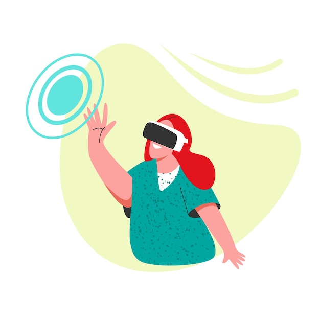 Mädchen mit Virtual-Reality-Brille. Grafik eines jugendlichen Spielers.