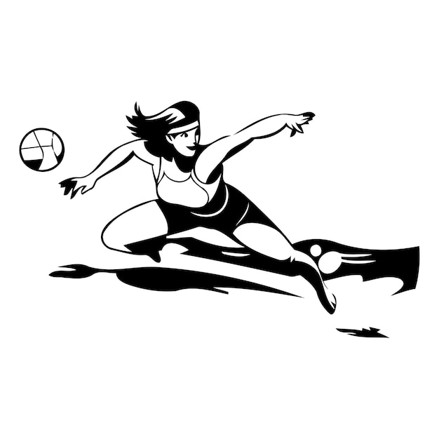 Vektor mädchen spielt beachvolleyball am strand vektor-illustration im cartoon-stil