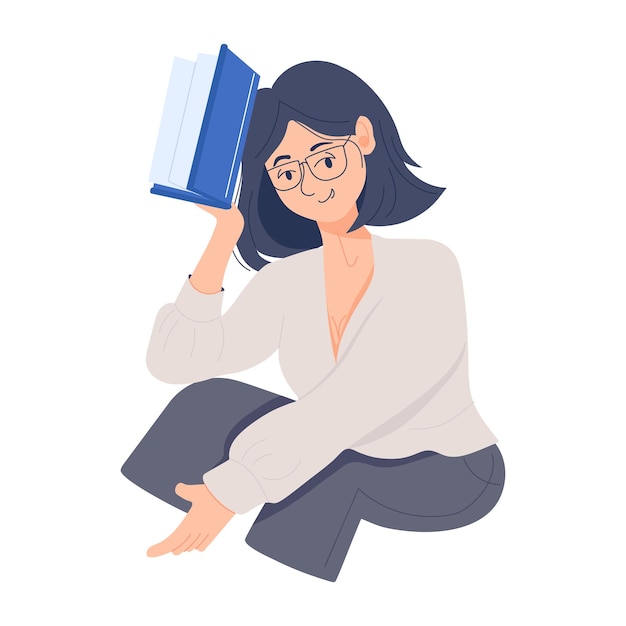 Mädchen studiert Bücher, flache Illustration